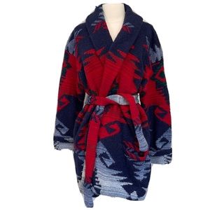 RALPH LAUREN Vintage Wool Handknit Aztec Southwest Blanket Sweater Jacket
